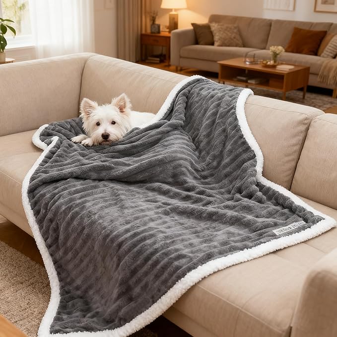 Waterproof Dog Blanket Soft Pet Cat Blanket Cozy Calming Sherpa Corduroy Fleece Blanket Reversible Furniture Bed Protector for Small Dogs Machine Washable Puppy Blanket, Drak Grey 30x40 in