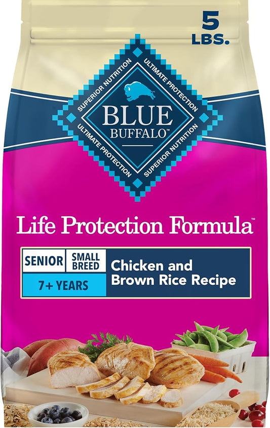 Blue Buffalo Life Protection Formula Chicken & Brown Rice Small Breed Senior Dry Dog Food, Supports Immunity With Antioxidant-Rich LifeSource Bits, Promotes Healthy Muscles, Skin & Coat Health, 5 lbs.