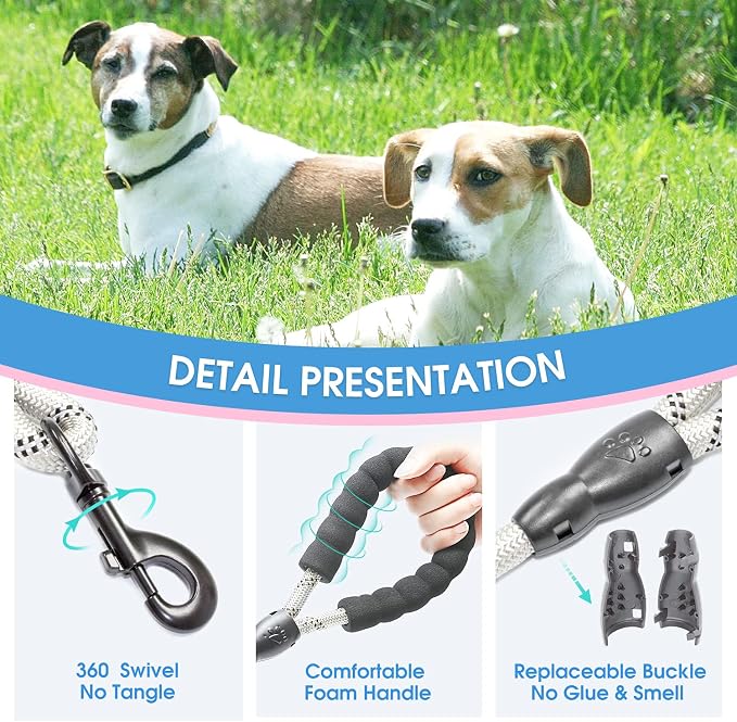 BAAPET 2/4/5/6 FT Dog Leash with Comfortable Padded Handle and Highly Reflective Threads for Small Medium and Large Dogs (5FT-1/2'', Silver)