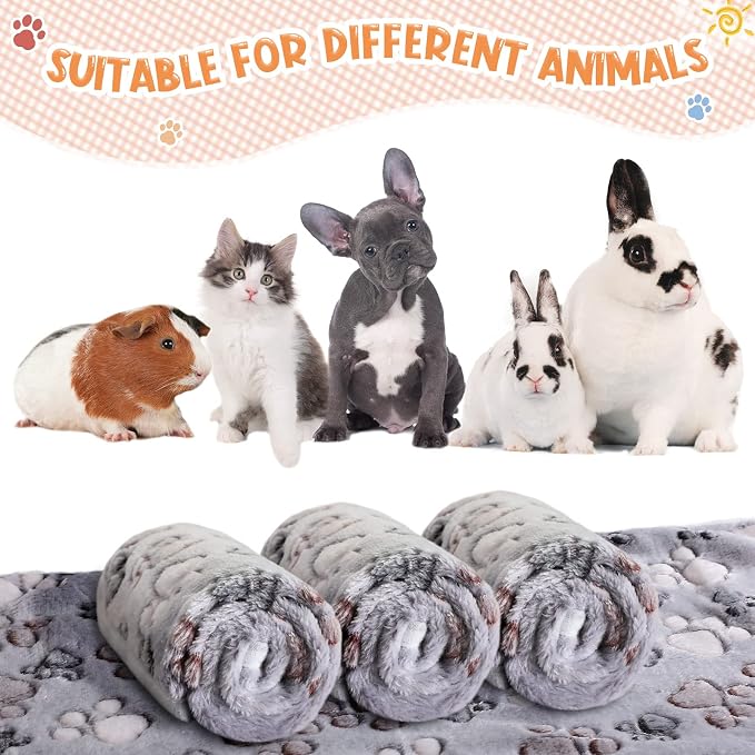 Tatuo 4 Pack Fleece Dog Blankets for Puppy Cats Multi-Size Sleep Mat for Pet Guinea Pig Soft Washable Warm Crate Bed Puppy Teething Toys Print Pattern Blanket Indoor(Gray,41 x 30 Inch,Paw)