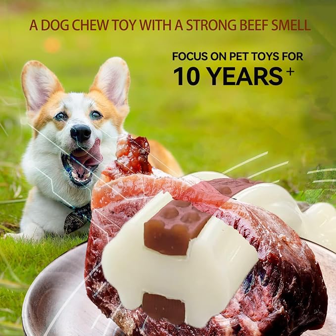 Dog Bones for Aggressive Chewers, 6 Pack Nylon Chew Toys, Real Beef Flavor, Durable Teething Toys for Medium/Small Dogs