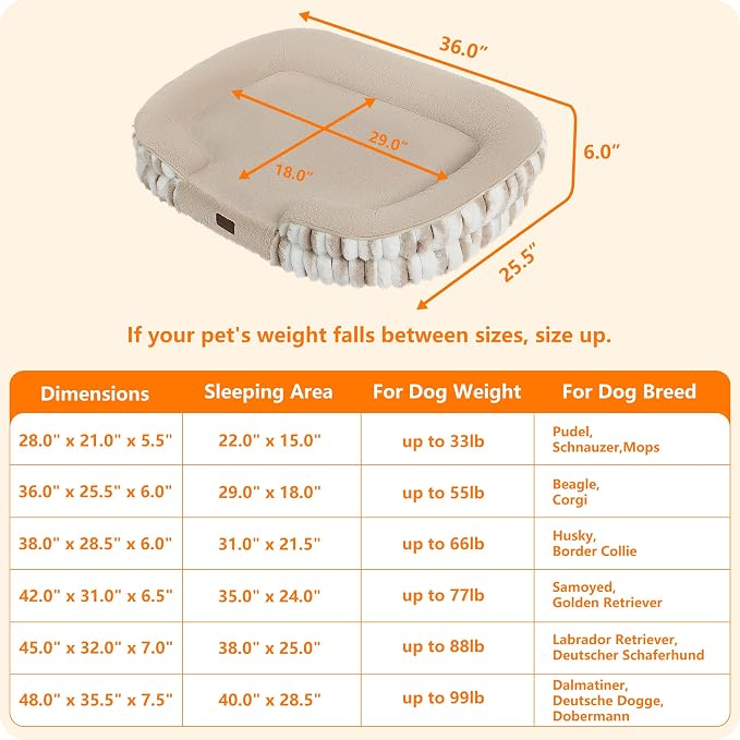 Dwanton Orthopedic Dog Bed for Medium Dogs with Gel Memory Foam, Waterproof Dog Sofa, Washable Pet Bed with Four Sided Bolster Cushion, Removable Cover & Non-Slip Bottom, 36", Tie-dye Khaki