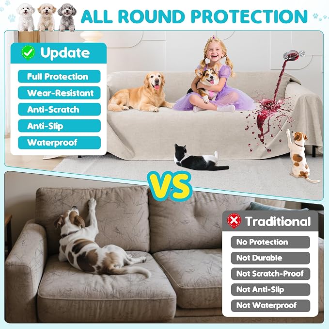 Loiion 100% Double-Sided Waterproof Dog Sofa Cover - Anti-Slip, Leakproof Couch Cover, Pet-Friendly Couch Protectors for Puppy, Large Dog, Kids and Pets 118"X71" Almond