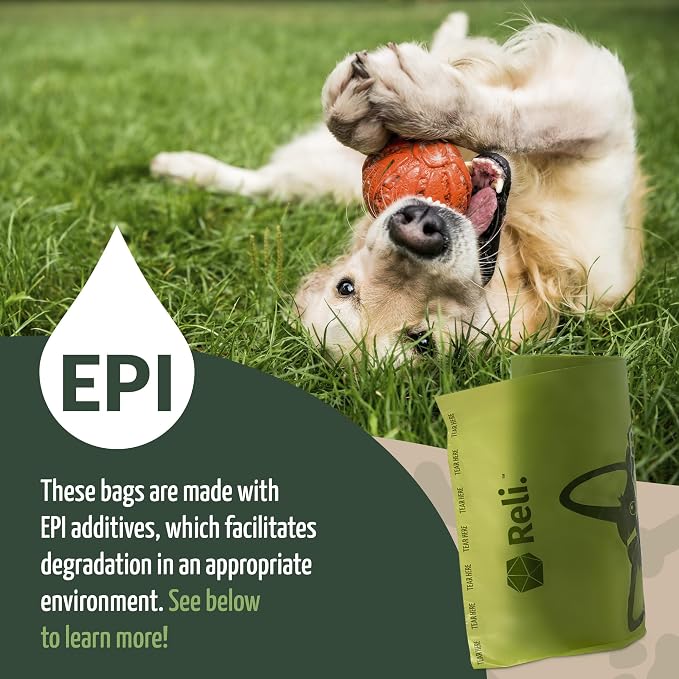 Reli. Biodegradable Dog Poop Bags Rolls (600 Pack, 40 Rolls) | 9"x13" Oxodegradable | Large Dog Poop Bags | Unscented, Leak Proof for Doggie/Pet Waste | Green Eco-Friendly | w/Leash Clip Holder