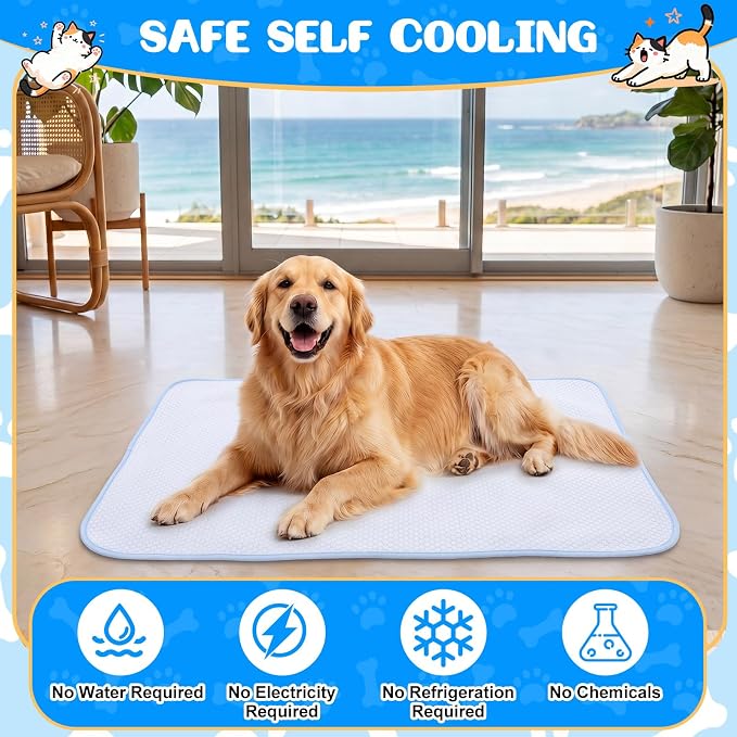 Chunful 4 Pack Pet Cooling Mat, 43 x 28 Inches Dog Cooling Pad for Summer, Ice Silk Self-Cooling Mat, Portable Washable Non-Slip Dog and Cat Pad for Indoor, Outdoor, Car Seats, Trips, up to 60 Lbs