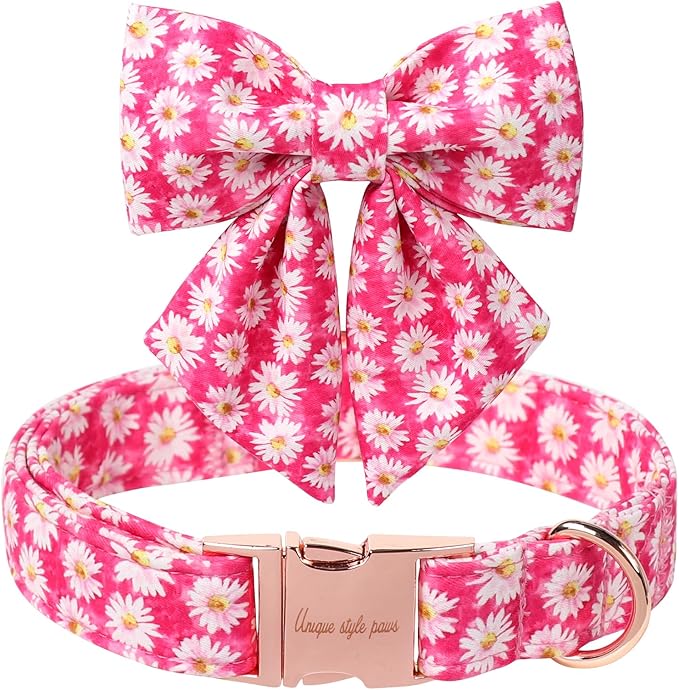 Unique style paws Cartoon Dog Collar with Bowtie Spring Summer Collar with Flower Rose Daisy for Small Medium Large Boys Girls Dogs