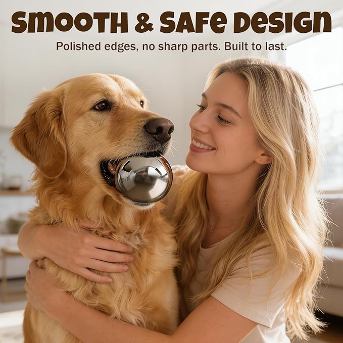 Dog Slow Feeder Ball, Dog Slow Feeders, Stainless Steel, Pet Slow Feeding Promotes Good Eating Habits, Large, Silver Tone