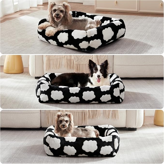 JOEJOY Large Dog Beds Large Sized Dog, Rectangle Washable Orthopedic Pet Bed with Removable Zipper Cover, Cute Soft Calming Puppy Pet Bed with Jacquard Shaggy Plush & Non Skid Bottom