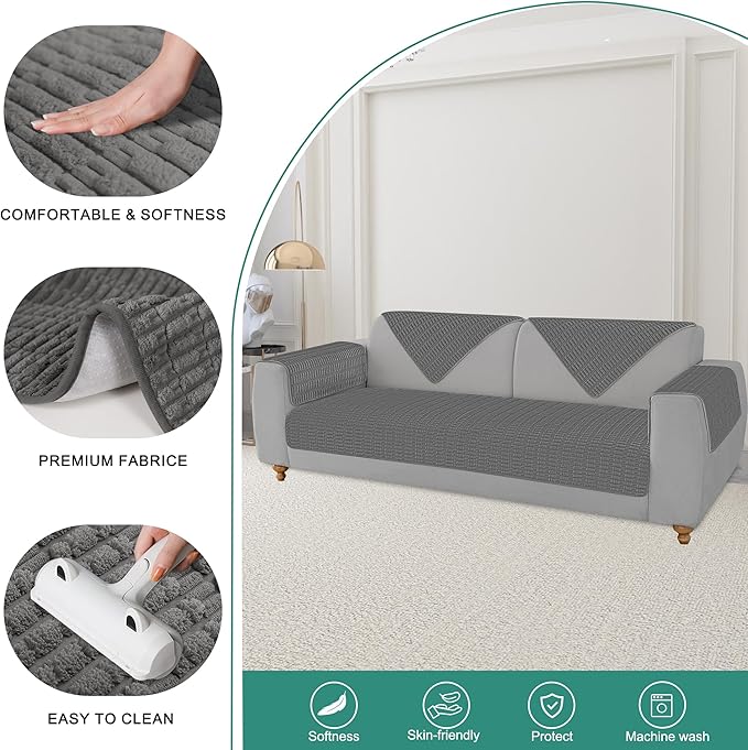Foxdecor Couch Arm Covers Sofa Arm Cover, Arm Chair Covers Set of 2, Non-Slip Chair Arm Covers, Arm Rest Cover for Sofa, Armchair Slipcovers Couch Protector (Dark Grey 26x26 inch)
