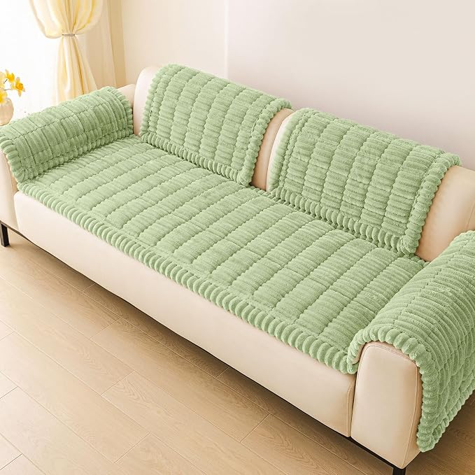 hyha Couch Cover for Dogs Washable, Non Slip Thick Flannel Sofa Protector, Pet Friendly Plush Furniture Cover for Sectional Sofa & Loveseat (Green, 27.6" x 70.9")