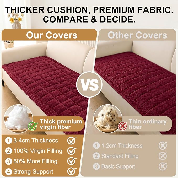 Smiry Couch Cover for Dogs, Non Slip Fuzzy Pet Sofa Covers Washable for 2-3 Cushion Couch, Soft Thick Furniture Protector for Cats Dogs, Against Fur, Dirt, Scratch Resistant (Red, 35.4"x63")