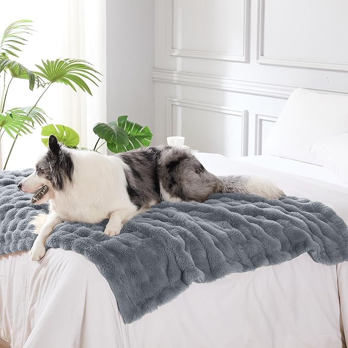 Modern Threads Water-Resistant Faux Rabbit Fur Pet Blanket for Dogs & Cats – Ultra-Soft Couch, Bed & Crate Protector, 30x40 Dark Grey