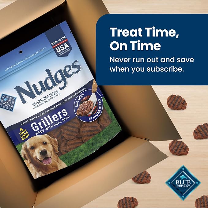 Blue Buffalo Nudges Beef Grillers Natural Dog Treats, Tender & Meaty Dog Snacks, Easy-To-Tear for Training, Made in the USA with Real Beef, No Artificial Preservatives, 16 oz.