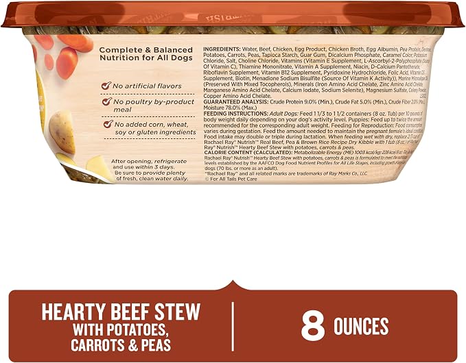 Nutrish Rachael Ray Wet Dog Food Hearty Beef Stew, 8 oz. Tub, 8 Count