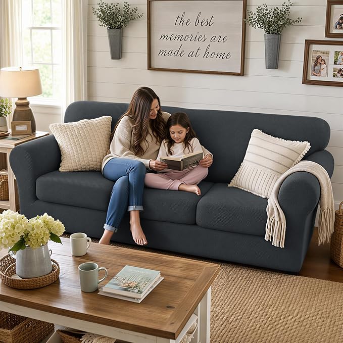 XINEAGE 2026 New 3 Pieces Couch Covers for 2 Cushion Sofa Super Stretch Loveseat Slipcover Pet Dog Universal Slip Cover Anti Slip Love Seat Furniture Protector (Dark Gray, 55"-69")