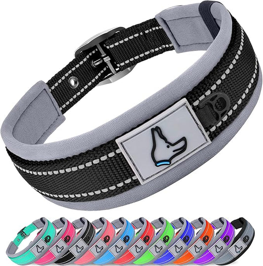 Joytale Dog Collar for Small Dogs, Neoprene Padded and Adjustable, Reflective Wide Heavy Duty Pet Collars with Durable Metal Belt Buckle for Walking, Black, S