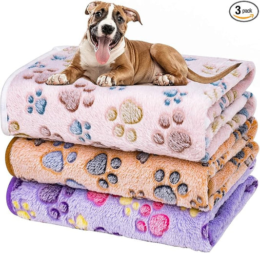 Dono 1 Pack 3 Blankets Soft Fluffy Paw Print Pattern Fleece Pet Blanket Warm Sleep Mat Puppy Kitten Blanket Doggy Mat Paw Print for Animals-23 * 16in