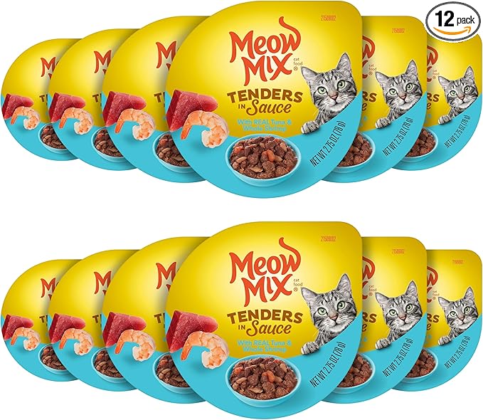 Meow Mix Tenders in Sauce Wet Cat Food, Tuna & Shrimp, 2.75 Ounce Cup (Pack of 12)