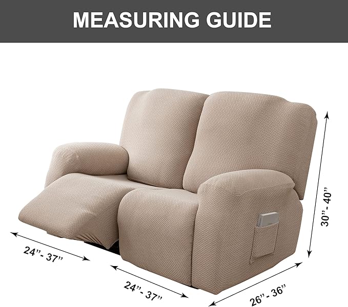 Genina Recliner Loveseat Covers, Stretch Reclining Sofa Covers, 2 Seater Couch Cushion Stripe Jacquard Recliner Slipcovers - Furniture Protector Covers for Pet Kid (Taupe)