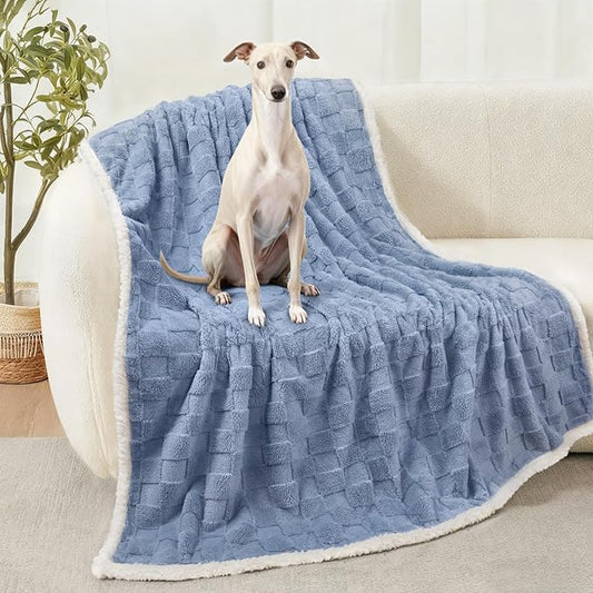 Luciphia Waterproof Dog Blanket, Leakproof Large Pet Blanket for Couch Sofa Bed Furniture Cover Protector, Washable Soft Sherpa Fleece with 3D Jacquard, Cozy Calming Reversible, Blue White, 65"x57"