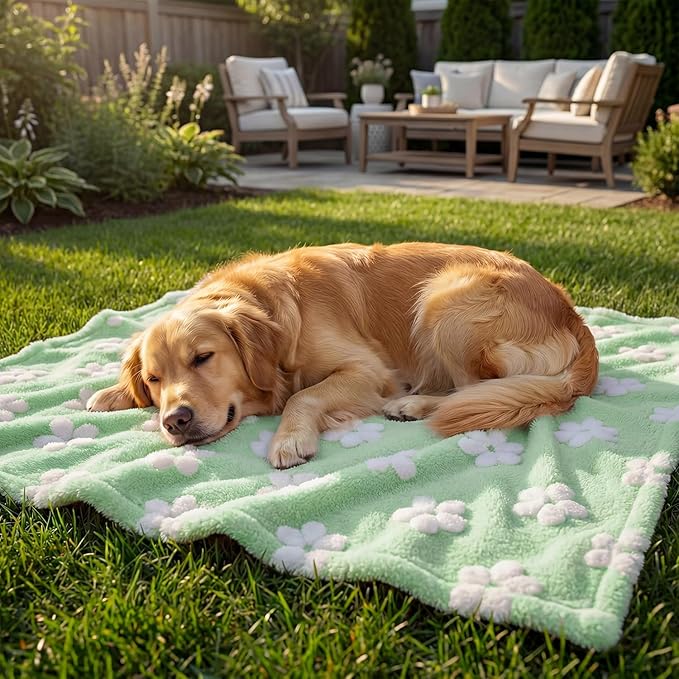 Horaldaily Pets Flannel Blanket, Green Flowers 3D Textured Soft Fuzzy Fluffy Plush Cozy Fleece Premium Blankets for Dog Cat Puppy Kitten Couch Protection, 20x30