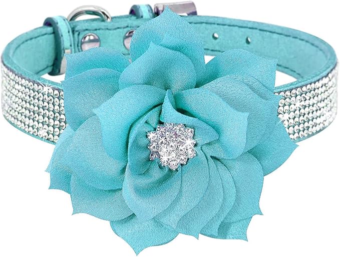 Rhinestone Dog Collar, Cute Dazzling Sparkling Soft Suede Leather Dog Cat Rhinestone Collar Crystal Diamond Pet Dog Puppy Collar (Blue5, XXS), XX-Small