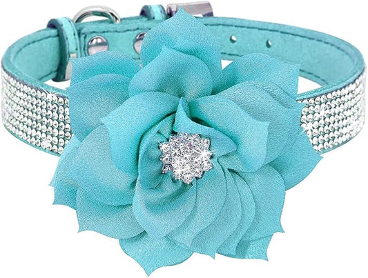 Rhinestone Dog Collar, Cute Dazzling Sparkling Soft Suede Leather Dog Cat Rhinestone Collar Crystal Diamond Pet Dog Puppy Collar (Blue5, XXS), XX-Small