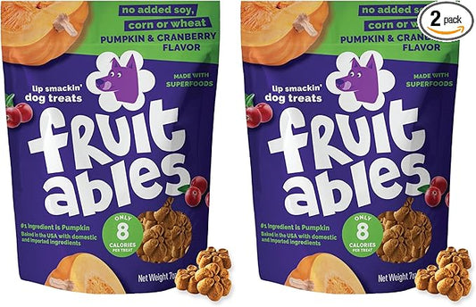 Fruitables Baked Dog Treats, Healthy Pumpkin Snacks for Dogs, Low Calorie & Delicious, No Wheat, Corn or Soy, Puppy Training Treats, Made in the USA, Pumpkin and Cranberry Flavor, 7oz (Pack of 2)