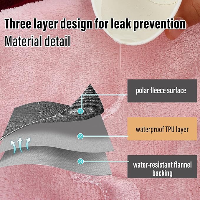 Ahinahwap Waterproof Blanket for Bed Couch Sofa, 60"x80" Reversible & Washable, Waterproof Blanket Queen Size, Water Resistant Twin Bed Blankets, Leakproof (Burgundy/Rose Pink)