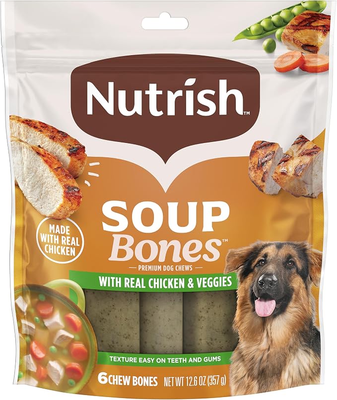 Nutrish Soup Bones Premium Dog Chews with Real Chicken and Veggies, 6 Chews (Rachael Ray)