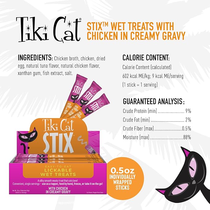Tiki Cat Stix Wet Cat Treats, Chicken, 10 oz Box (20 Count)