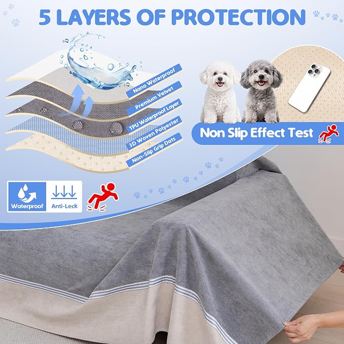 Loiion 100% Double-Sided Waterproof Dog Sofa Cover - Anti-Slip, Leakproof Couch Cover, Pet-Friendly Couch Protectors for Puppy, Large Dog, Kids and Pets 118"X91"