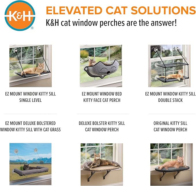 K&H Cat Window Perch Kitty Sill - Cat Window Hammock Bed with Strong Support Holds 40 lbs, Cushioned Windowsill Bed for Indoor Cats, Washable Cover, Cream Fleece, 24 x 14 Inches