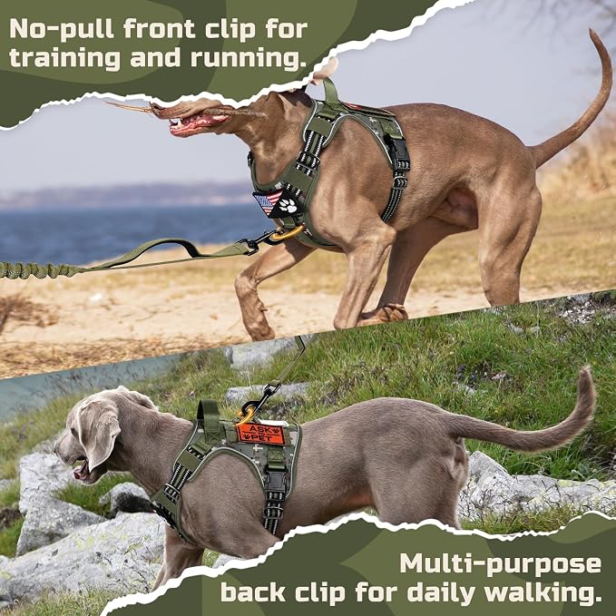 rabbitgoo Tactical Dog Harness Medium Sized Dog, No Pull Military Service Vest with Handle & Molle, Easy Control for Training Walking, Adjustable Reflective Straps, Green camo, M