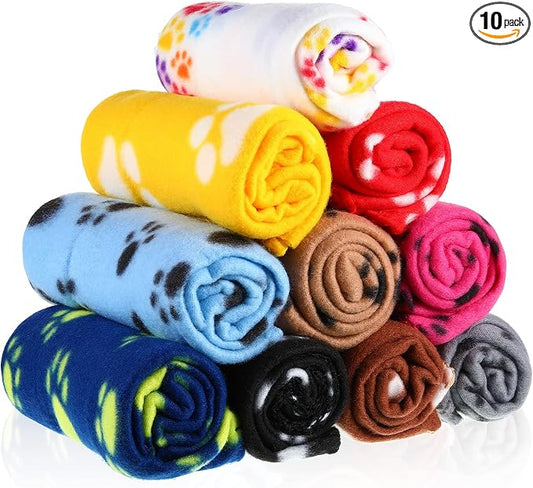 Tatuo 10 Pieces Pet Blankets with Paw Print Dog Cat Fleece Blankets Soft Warm Sleep Mat Pad Bed Cover for Kitten Puppy and Other Small Animals, 24 x 28 Inch(Vibrant Color)