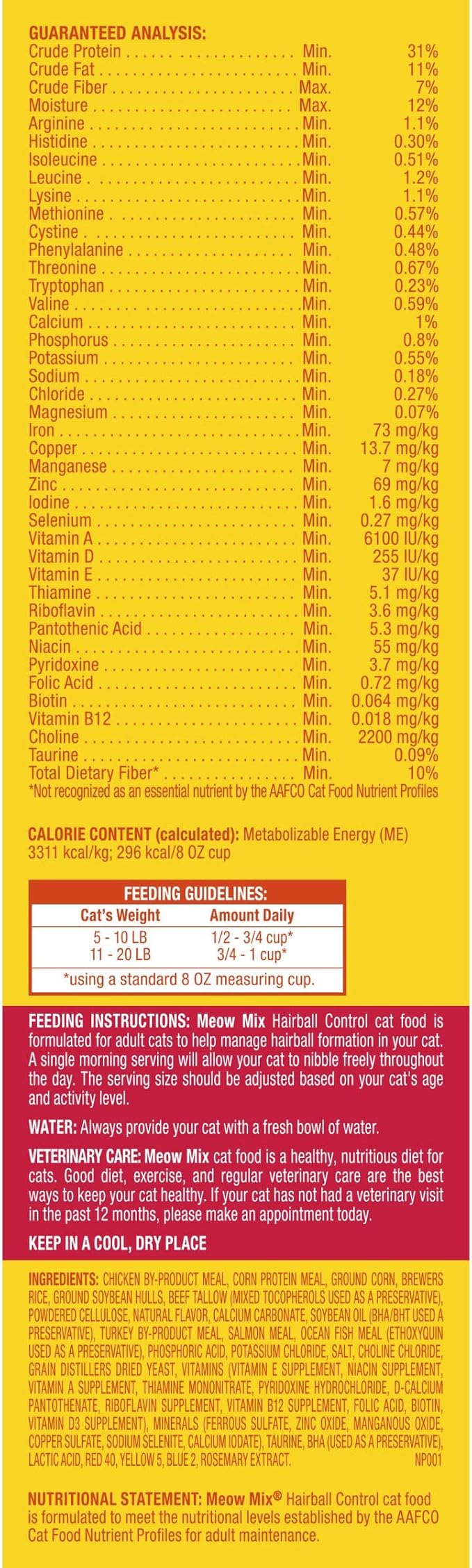 Meow Mix Hairball Control Dry Cat Food, 3.15 Pound Bag (Case of 4)