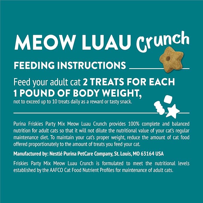 Purina Friskies Cat Treats, Party Mix Meow Luau Crunch - (Pack of 6) 6 oz. Pouches