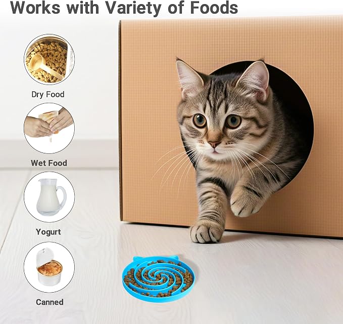 Bifeaw Slow Feeder Cat Bowl, Easy to Clean Silicone Bowl, Ideal for Dry and Wet Food (Yellow and Blue)