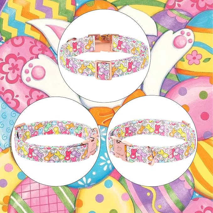 Easter Dog Collar, Colorful Bunny Easter Collars for Giant Large Dogs, Cute Spring Boy Girl Dog Collars, Adjustable Heavy Duty Holiday Pet Collar with Metal Buckle XL