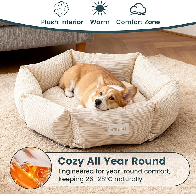 Medium Dog Bed, 30 Inch Washable Corduroy Dog Bed with Removable Cover & Anti-Slip Bottom, Durable Comfort for Medium to Large Dogs up to 45 lbs (Pink)