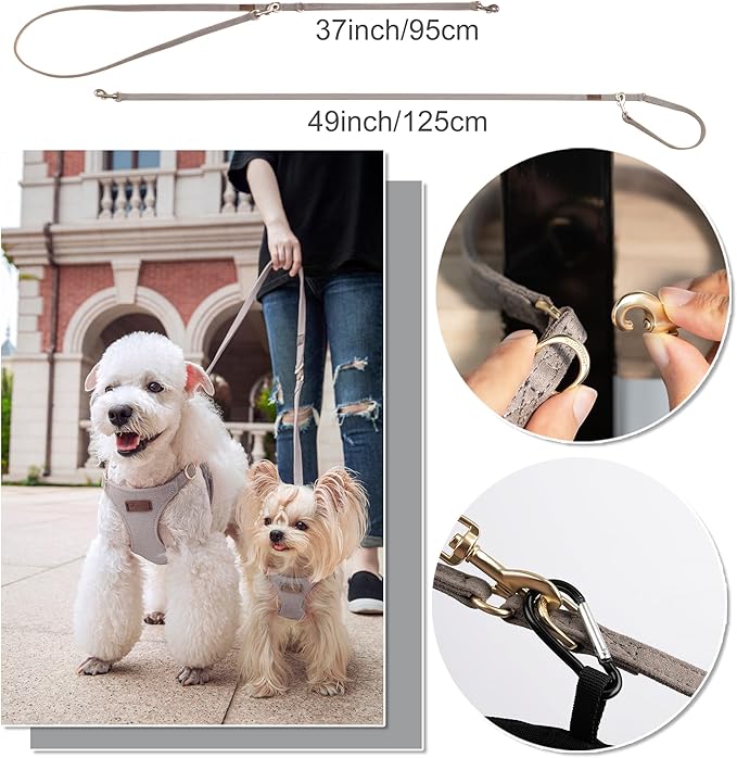 Puppytie Small Dog Harness with Multifunction Dog Leash,Lightweight Soft Adjustable No Choke Escape Proof Pet Harness Vest Pet Harness Vest,Silver Grey,S