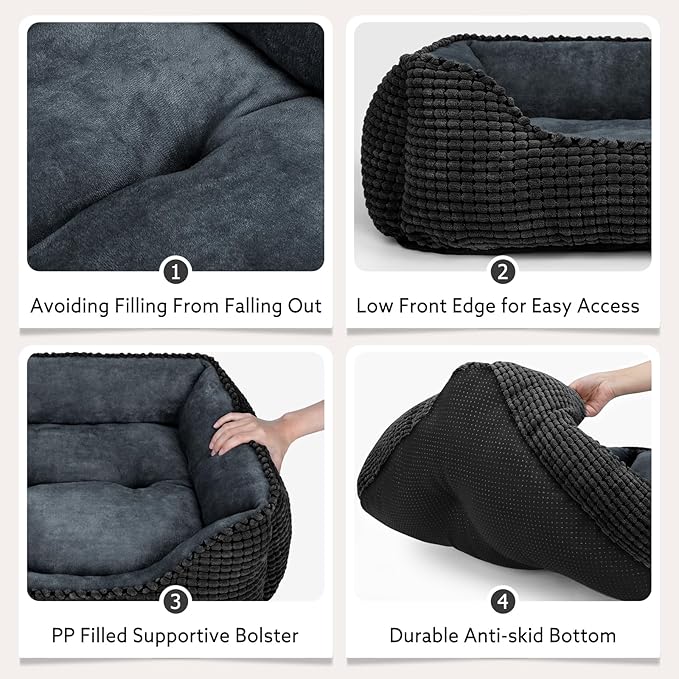 MIXJOY Large Dog Bed for Large Medium Small Dogs, Rectangle Washable Orthopedic Dog Bed, Soft Calming Sleeping Puppy Bed Durable Pet Cuddler with Anti-Slip Bottom L(30"x24"x9")