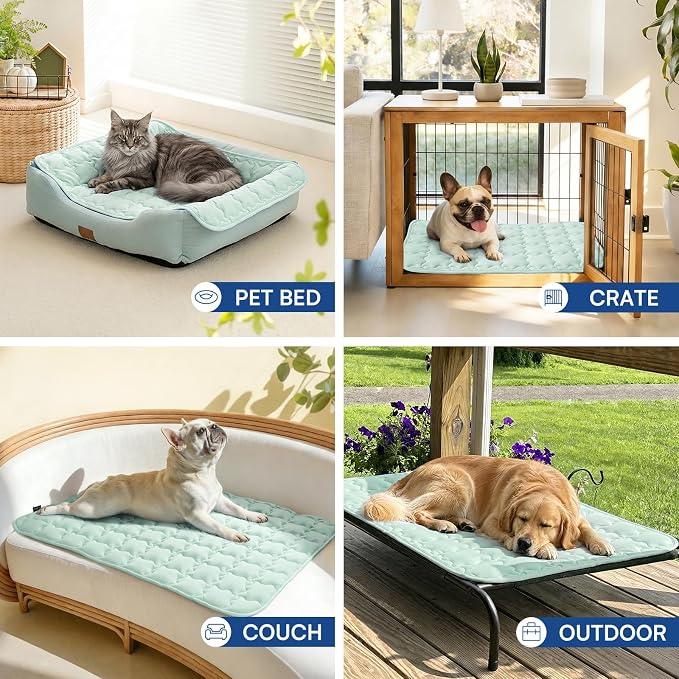 Luciphia Premium Dog Cooling Mat Non-Slip Q-MAX>0.5 Self-Cooling Pad for Large Pet Indoor Portable Kennel Puppy Bed for Couch Summer Crate Pad for Dog Washable Green 40x60 inches