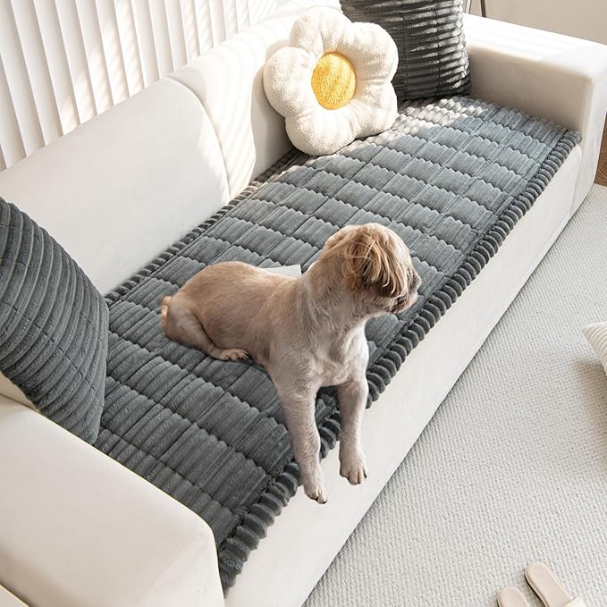 Gumfolk Pet Couch Covers for Sofa Slipcovers Couch Protector for Dogs Washable Cushion Cover, Sofa Pad Blanket Furniture, Dark Grey, 27in*83in