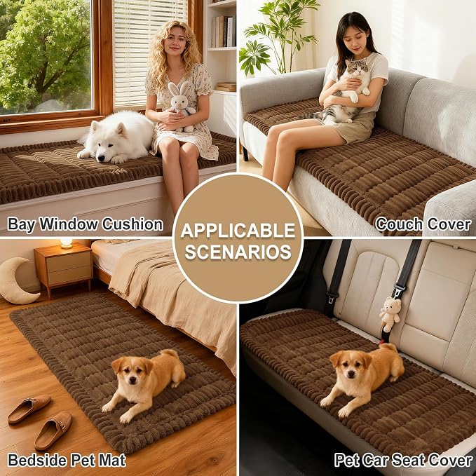 hyha Couch Cover for Dogs Washable, Non Slip Thick Flannel Sofa Protector, Pet Friendly Plush Furniture Cover for Sectional Sofa & Loveseat (Brown, 35.4" x 95")