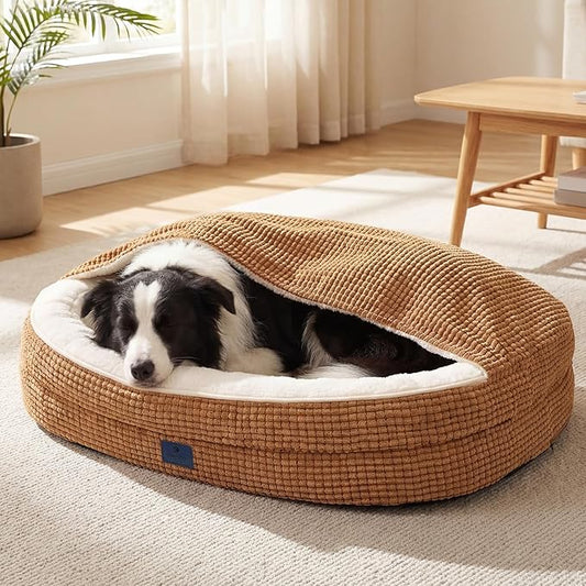 Veehoo 2 in 1 Dog Bed with Cover Cave, Large Dog Beds Indoor with Hooded Blanket, 42 inch Cozy Dogs Cave Bed with Removable Washable Cover for Large Size Dogs Up to 90 lbs