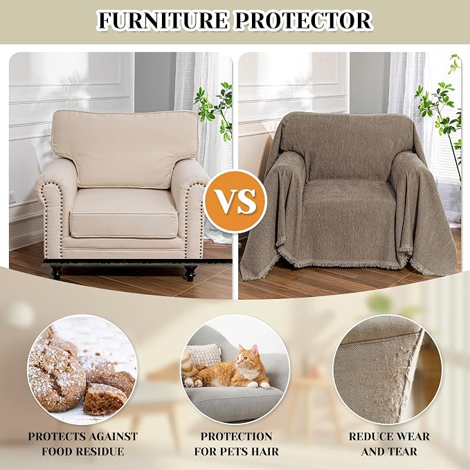 MEETSKY Small Couch Cover Oversized Armchair Sofa Cover Washable for Dogs Sofa Single Recliner, Chenille Sofa Throw Slipcover for Pets Sofa Cover Thick, 71" x 91", Sand