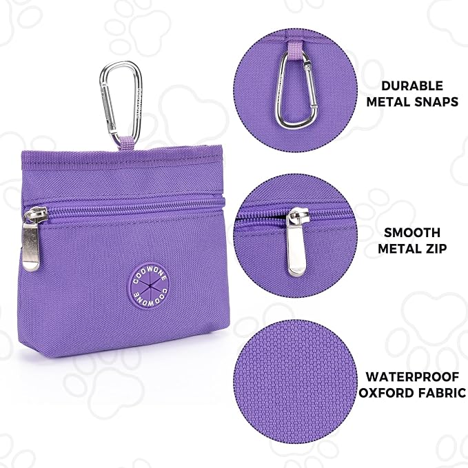 Dog Treat Pouch with Pet Training Clicker, Detachable Dog Puppy Training Treat Bag, 900D Oxford Cloth Magnetic Closure Small Dog Walking Bag for Travel or Outdoor Use (Purple)