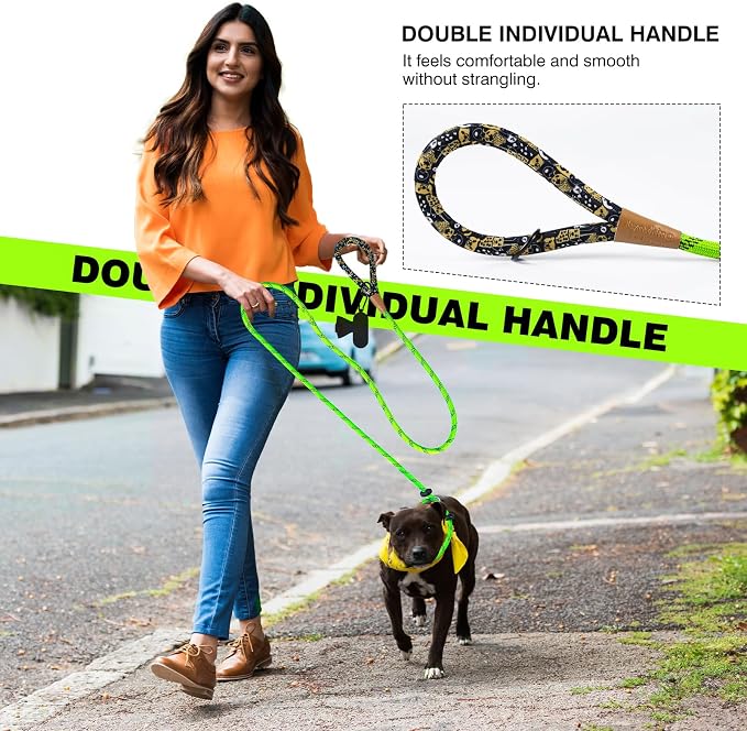 lynxking Slip Lead Dog Leash Reflective, Heavy Duty Comfortable Strong Rope Leash for Large Medium Small Dogs No Pull Training (Light Green, Small 3/8in x 6ft-Slip Lead)