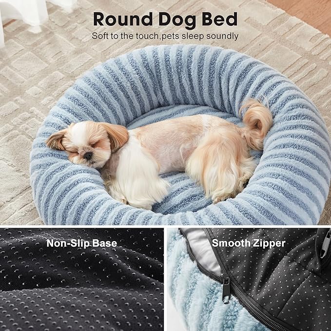 MIXJOY Dog Bed Medium Size Dogs, Washable Medium Dogs Bed with Removable Cover, Cozy Donut Dog Ded Fluffy Plush Faux Fur Pet Bed with Anti-Slip Bottom, 30"x30"x8", Blue